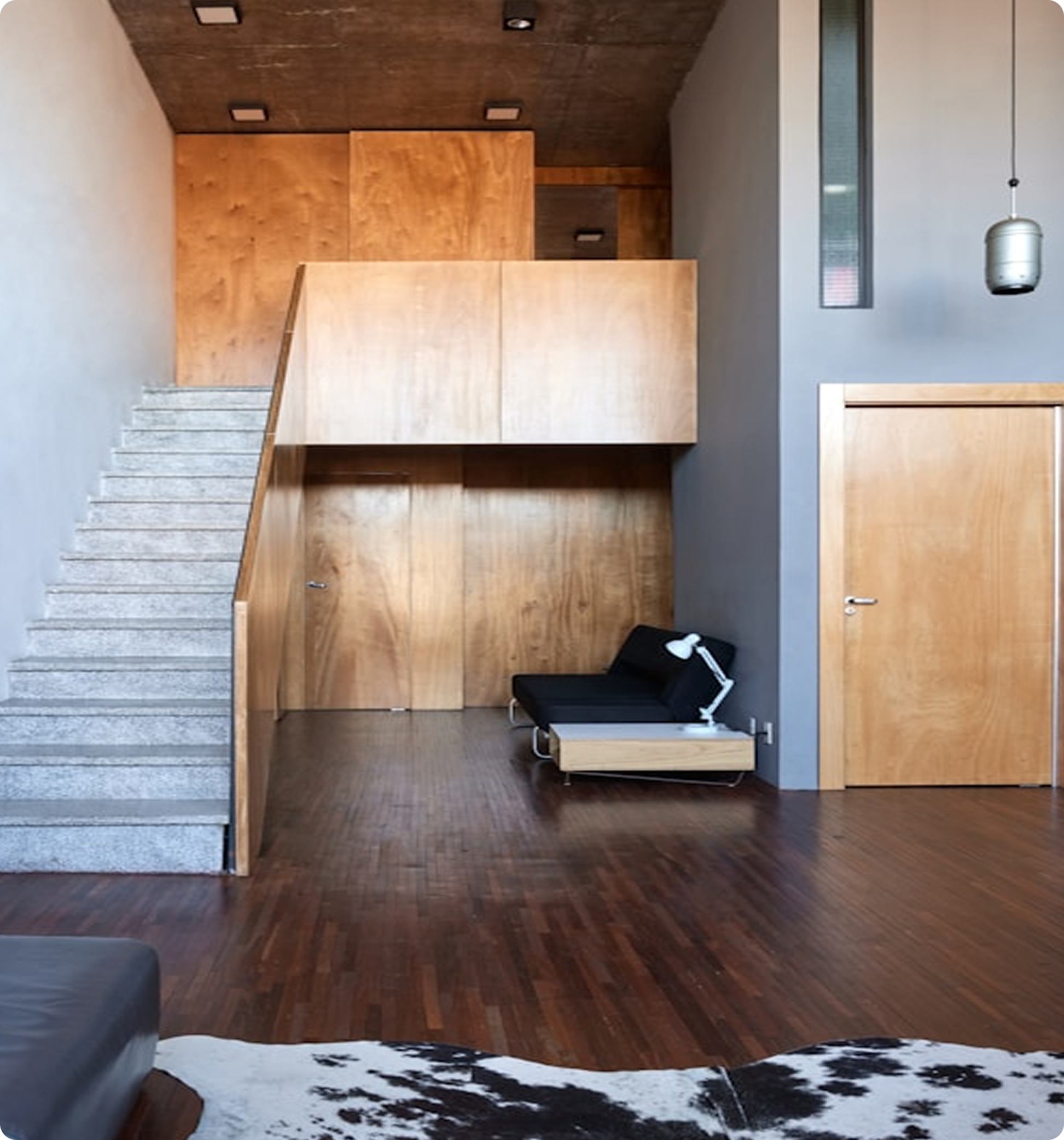 Modern interior with wooden features